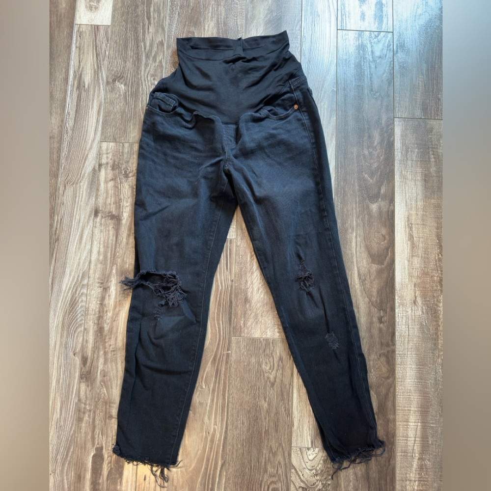 Old Navy Black Distressed Straight Leg Maternity Jeans